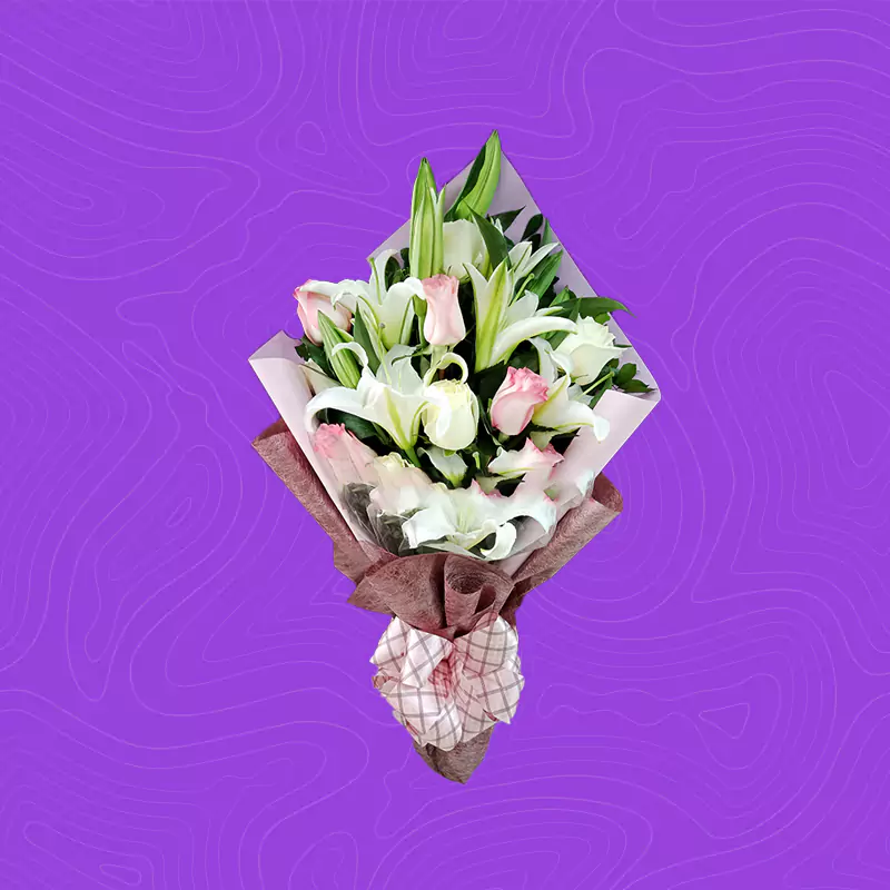 Bouquet Of Pink Roses & Lily Best Gift for Loved Ones